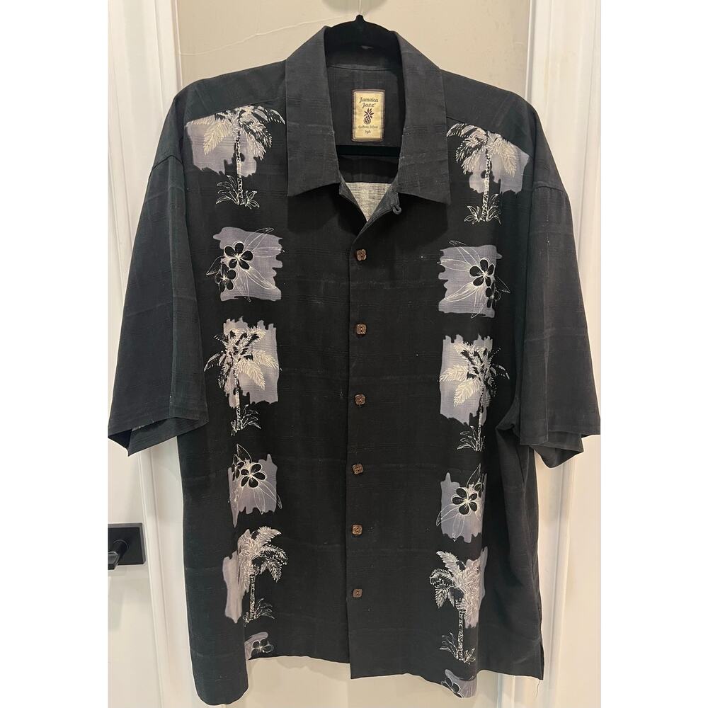 Tommy Bahama Jamaica Jaxx Silk Hawaiian Shirt XXL Black Floral Camp Shirt